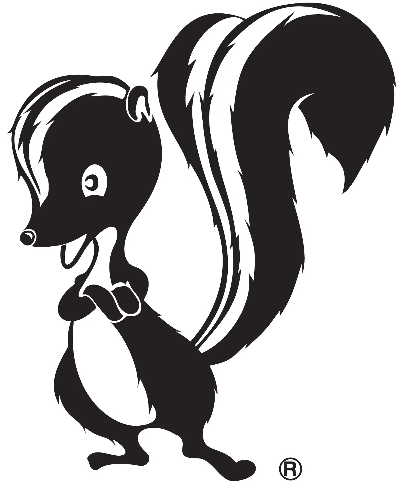 The skunkWorks logo, a caricature of a black skunk